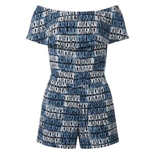 MICHAEL Michael Kors Blue & White Off-Shoulder Romper Size 12